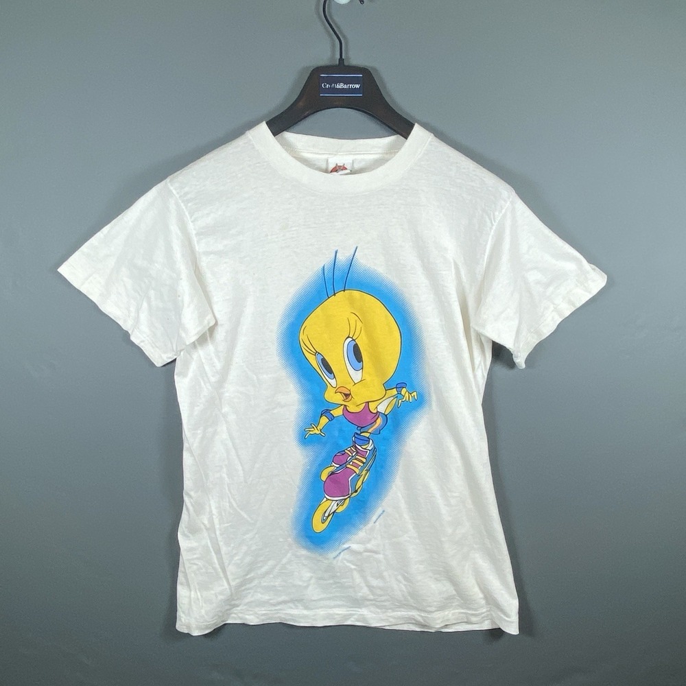 Vtg 1997 Tweety Bird Rollerblading Looney Tunes Graphic Tee Shirt White Size M
